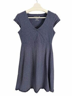 TOAD & CO Navy Blue White Striped Organic Cotton Tencel Fit & Flare Dress size S